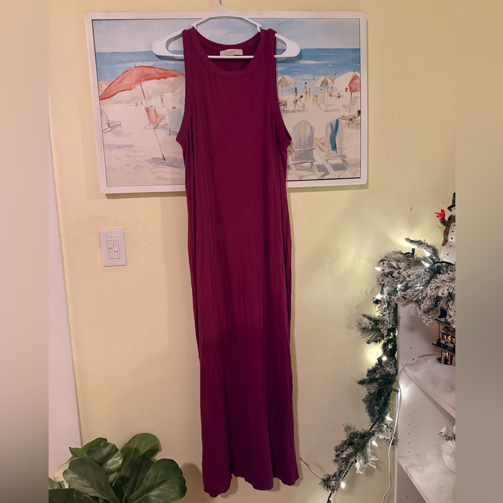LOFT Mock Neck Burgundy Maxi Dress
